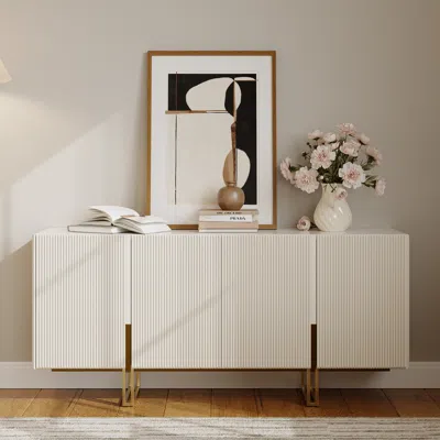 Homary Grovyn 63" Buffet Sideboard Sintered Stone Top White Fluted With Adjustable Shelves