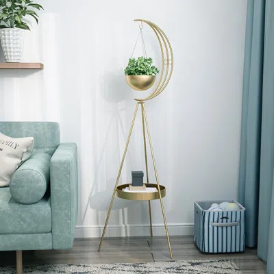 Homary Half-moon Plant Stand With Shelf In Gold Modern End Table