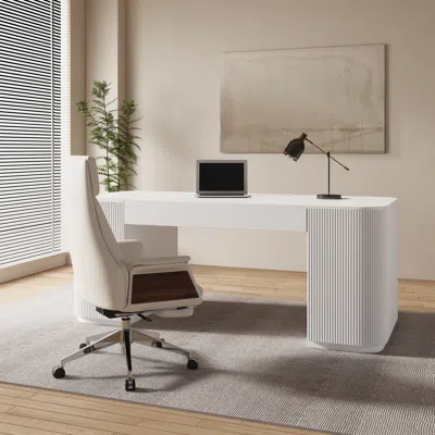 Homary Height Adjustable Standing Desk Executive Office Desk With 2 Doors & Ample Storage Office Furniture  In White