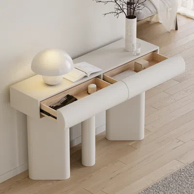 Homary Humply 48" Modern Faux Leather Console Table With Storage Entryway Table In White