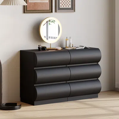 Homary Humply Modern Black Leather 6 Drawer Dresser Chest With Storage Cabinet