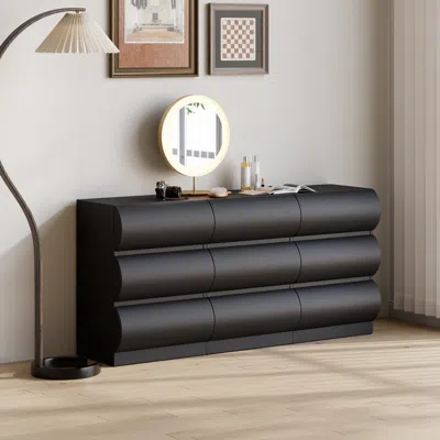 Homary Humply Modern Black Leather 9 Drawer Dresser Chest With Storage Cabinet