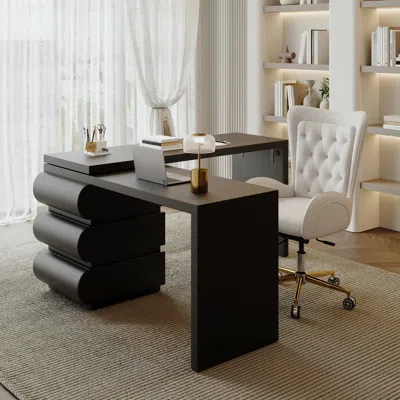 Homary Humply Modern Minimalist Style L Shaped Desk Solid 60 Inch Executive Office Desk In Black