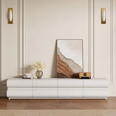 Homary Humply Modern White Leather Long Tv Stand With 8 Drawers Media Console For Tvs Up To 75"