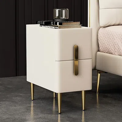 Homary Inarrow Modern Beige Nightstand Bedside Table With 2 Drawers In Gold Legs Set Of 2 In White