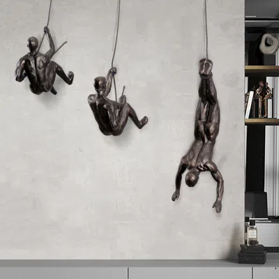 Homary Industrial 3 Pieces Climbing Man Resin Wall Decor In Copper For Living Room & Entryway In Black