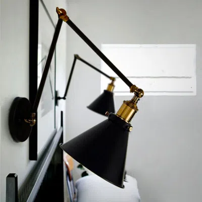 Homary Industrial Retro Double Swing Arm 1-light Wall Sconce In Black & Brass