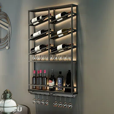 Homary Industrial Wall Mounted Wine Rack With Bottle Rack -black