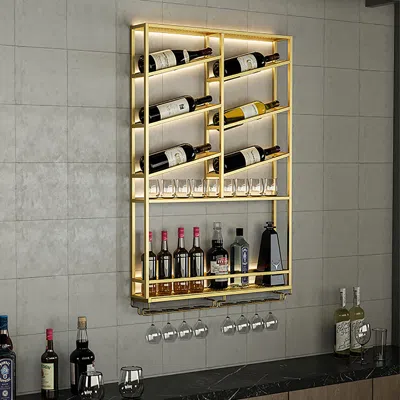 Homary Industrial Wall Mounted Wine Rack With Bottle Rack -gold