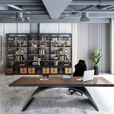 Homary Industrial Walnut Rectangular Writing Desk Solid Wood Metal Base Home Office Desk Office Furniture ( In Multi