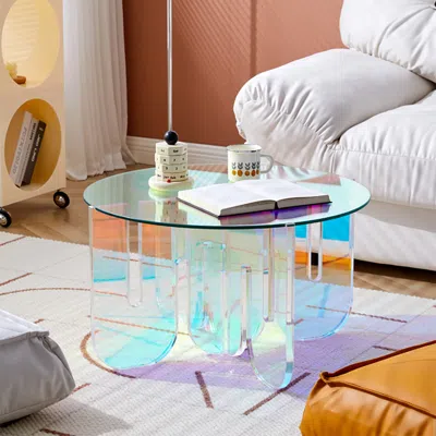 Homary Iridescent Transparent Acrylic Modern Design Fashionable Round Coffee Table