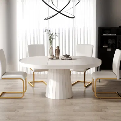 Homary Japandi 39"-55" Extendable Dining Table For 6 White Oval&round Table Pedestal