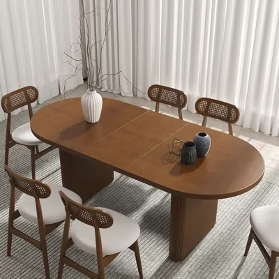 Homary Japandi 63"-79" Oval Extendable Dining Table With Butterfly Leaf For 4-6 People Walnut In Brown