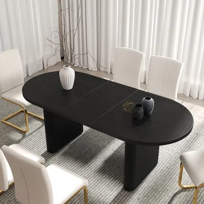 Homary Japandi 79"-94" Oval Extendable Black Dining Table Butterfly Leaf 6-8 Seater