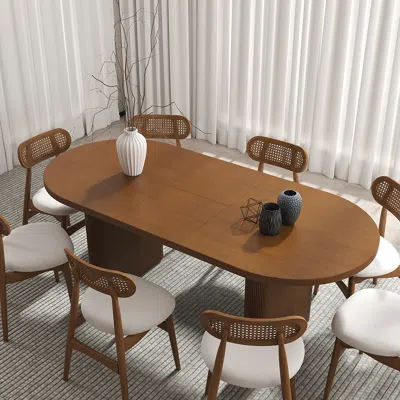 Homary Japandi 79"-94" Oval Extendable Walnut Dining Table Butterfly Leaf For 8 Seater Walnut In Brown