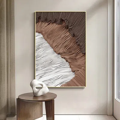 Homary Japandi Abstract Canvas Wall Art Print Framed Wall Decor In White & Brown