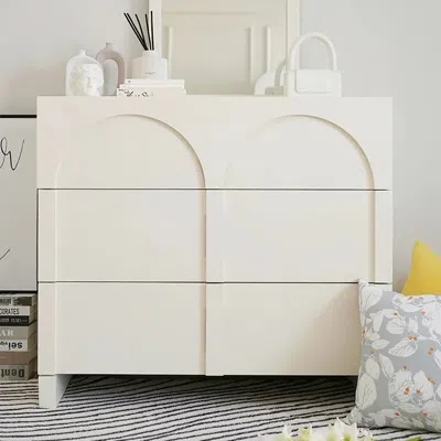 Homary Japandi Cream White Dresser Nordic Arch Chest Of 3 Drawers Storage Cabinet