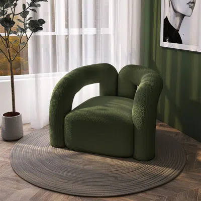 Homary Japandi Dark Green Boucle Accent Chair Shaggy Armchair For Living Room