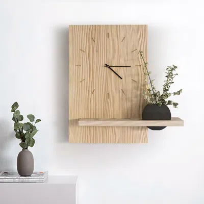 Homary Japandi Natural Wood Rectangle Wall Clock With Black Vase Decor Living Room Bedroom In Neutral