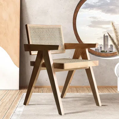 Homary Japandi Rattan Dining Chairs With Solid Wood Frame Natural Dining Room Chairs In Neutral
