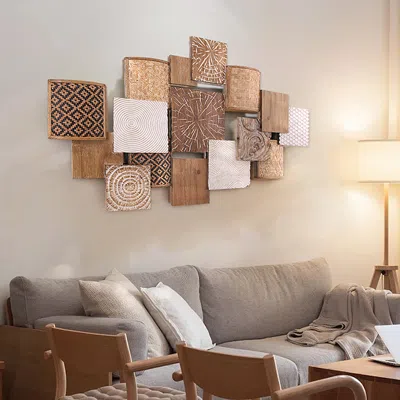 Homary Japandi Wood Wall Decor Hanging Carved Home Bamboo Wall Art For Living Room In Brown