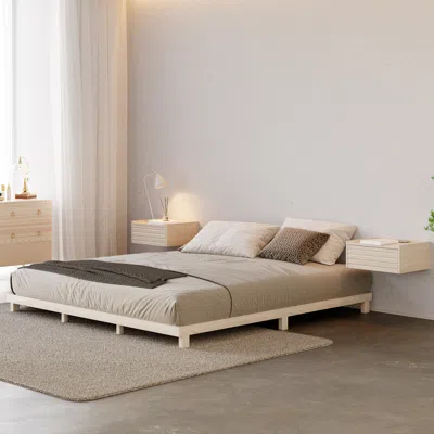 Homary Japanese Style King Low Bed Frame Whitewash Floor Bed In Neutral