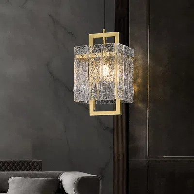 Homary Jewell 1-light Brass Geometric Pendant Light With Water-ripple Glass Shade In Gold