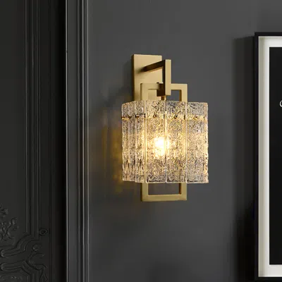 Homary Jewell Modern 1-light Brass Wall Sconce With Water-ripple Glass Shade In Gold