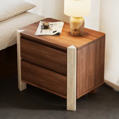 Homary Joren 20" Wooden 2-drawer Nightstand With Concrete Legs In Brown