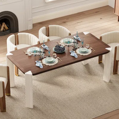 Homary Joren 79" Rectangular Dining Table With Concrete Post Legs Seats 6-8 People In Brown
