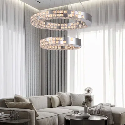 Homary K9 Crystal Silver Stainless Steel Ring Chandelier Double Layer Ceiling Light In Gold