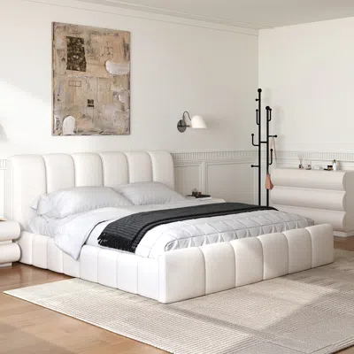 Homary King Bedroom Set Wingback King Bed Frame With Headboard & White Leather 6-drawer Dresser Chest
