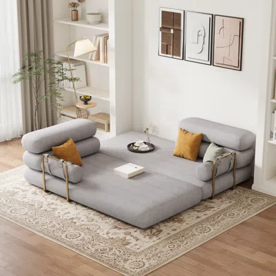 Homary King Size Gray Velvet Convertible Sleeper Couch 81" Modern 3-seater Futon Sofa Bed