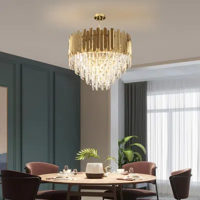Homary Kitoney Modern 10-light Tiered Crystal Chandelier With Adjustable Chain In Gold