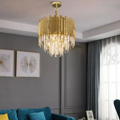 Homary Kitoney Modern 3-light Tiered Crystal Chandelier With Adjustable Chain In Gold