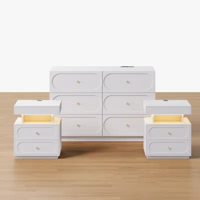 Homary Krila White 6-drawer Dresser & 2 Smart Nightstands Set