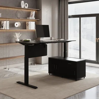 Homary L Shaped Executive Office Desk Standing Desktop With 3 Doors & Drawer Black Office Furniture Right H