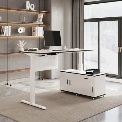 Homary L Shaped Executive Office Desk Standing Desktop With 3 Doors & Drawer White Office Furniture Right H