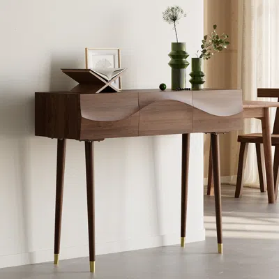 Homary Lake Mid Century Walnut Console With 3 Drawers Solid Wood Entryway Table With Storage In Brown