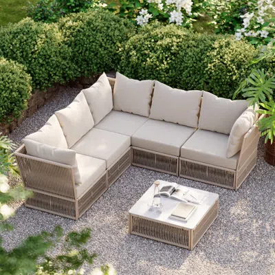 Homary Large Warm White L-shaped Corner Sofa Modular Fabric 2200*2200*760mm In Neutral