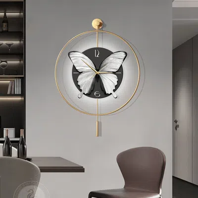 Homary Led Golden Butterfly Pendulum Wall Clock Remote Control Adjustable Digital Clock In Brown