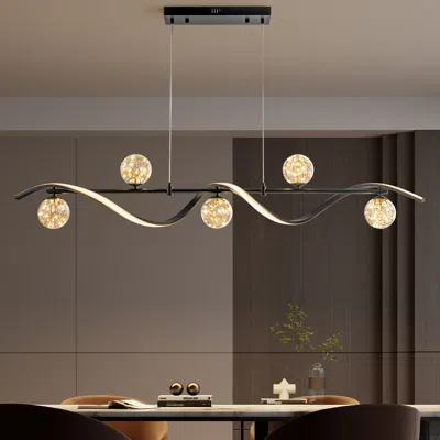 Homary Led Linear Kitchen Island Light – 6-light Dimmable Black Fixture With Glass Globe Shades In Brown