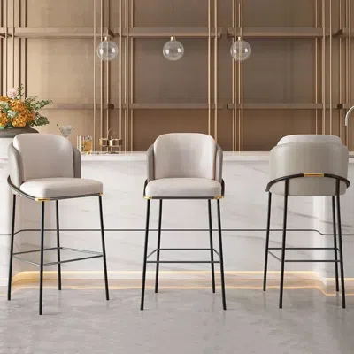 Homary Linenic Modern Gray Pu Leather Breakfast Bar Stool With Back Counter Height Stool With Footrest 2-pi In White