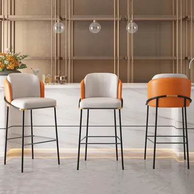 Homary Linenic Modern Pu Leather Breakfast Bar Stool With Back Bar Height Stool With Footrest 2-pieces In Orange