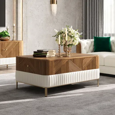 Homary Living Room Table Set Mid-century Modern Walnut & Leather Coffee Table & 2 Side Tables Set In Brown