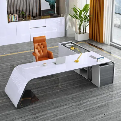 Homary L-shaped Left Hand Modern White Office Desk With Storage