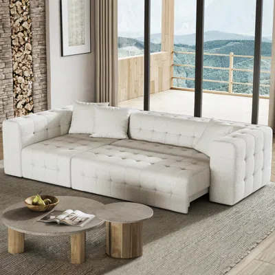 Homary L-shaped Sectional Sleeper Sofa With Chaise & Pillows White Boucle Sofa Bed In Gray