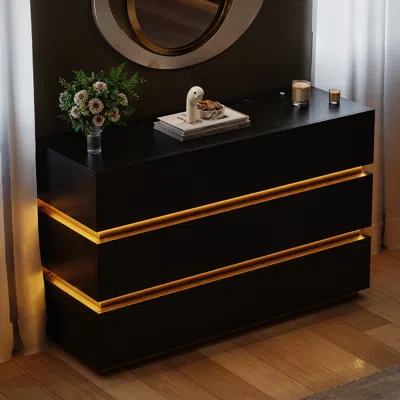 Homary Lumio 47" Led 6-drawer Dresser With Charging Station In Black
