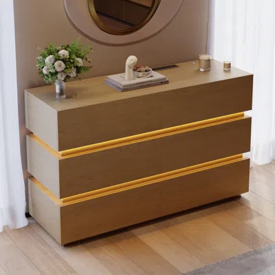 Homary Lumio 47" Led 6-drawer Dresser With Charging Station In Brown
