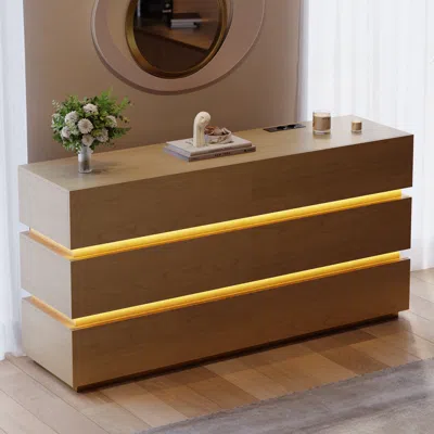 Homary Lumio 59" Led 6-drawer Dresser With Charging Station In Brown